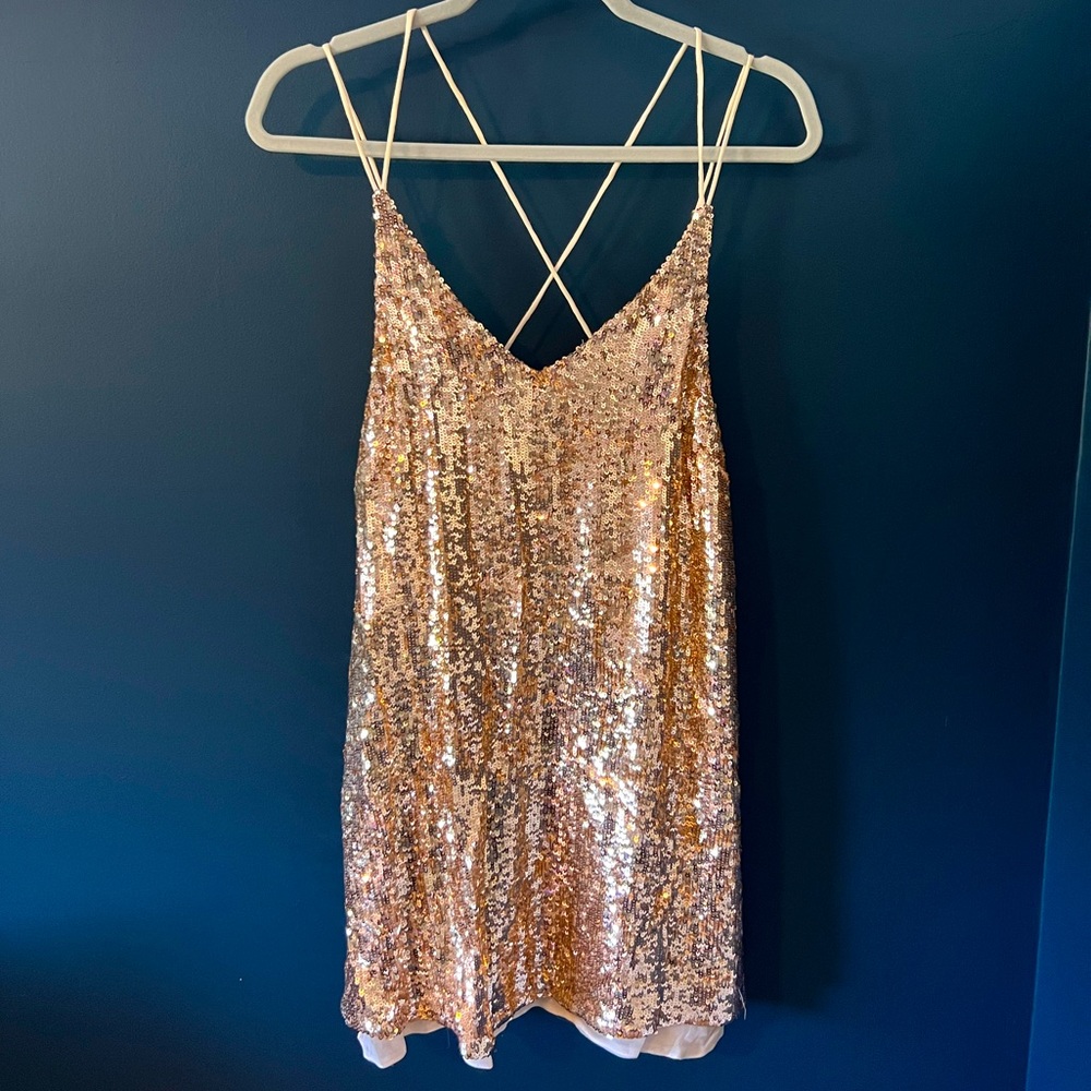 Free People Sequin Mini Dress - Rose Gold